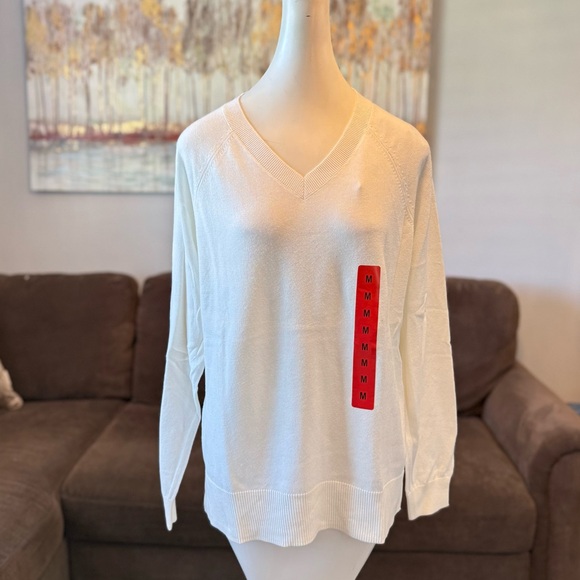 Lucky Brand Women's V-Neck Sweater, Long Sleeves, Side Slits, Cotton Blend - Picture 8 of 10